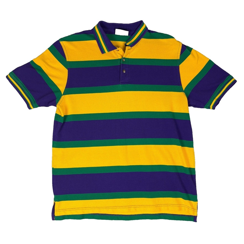 Vintage Crescent City Apparel Mardi Gras Striped Polo XL